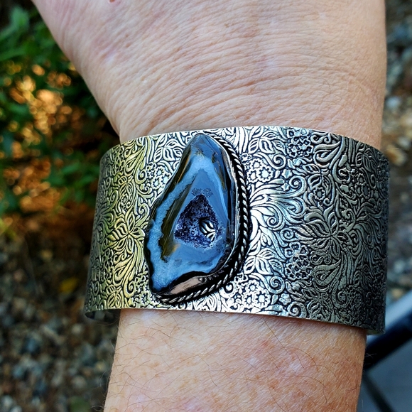 New Solar Agate Druzy Adjustable Cuff 925 Silver Bracelet. - Picture 10 of 15